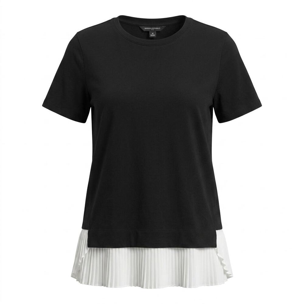 Banana Republic Black White Pleated Ruffle Hem T-Shirt Women Size M